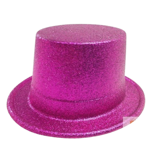 GLITTER TOP HAT Fancy Party Plastic Costume Tall Cap Fun Dress Up Sparkle - Hot Pink