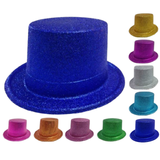 GLITTER TOP HAT Fancy Party Plastic Costume Tall Cap Fun Dress Up Sparkle - Mixed Colour Pack