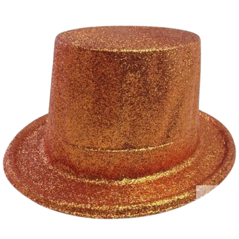 GLITTER TOP HAT Fancy Party Plastic Costume Tall Cap Fun Dress Up Sparkle - Orange