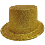 GLITTER TOP HAT Fancy Party Plastic Costume Tall Cap Fun Dress Up Sparkle - Yellow/Gold