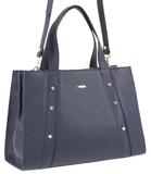 Morrissey Italian Womens Structured Leather Bag Tote Handbag Messenger - Navy