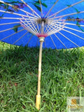 PARASOL UMBRELLA Chinese Japanese Bamboo Flower Pattern Fabric 80cm Diameter - Blue