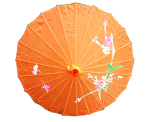 PARASOL UMBRELLA Chinese Japanese Bamboo Flower Pattern Fabric 80cm Diameter - Orange