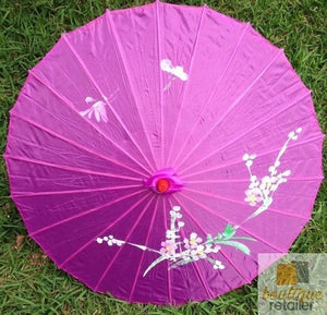 PARASOL UMBRELLA Chinese Japanese Bamboo Flower Pattern Fabric 80cm Diameter - Purple