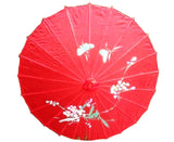 PARASOL UMBRELLA Chinese Japanese Bamboo Flower Pattern Fabric 80cm Diameter - Red