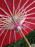 PARASOL UMBRELLA Chinese Japanese Bamboo Flower Pattern Fabric 80cm Diameter - Red