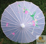 PARASOL UMBRELLA Chinese Japanese Bamboo Flower Pattern Fabric 80cm Diameter - White