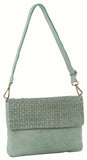 Pierre Cardin Womens Woven Leather Flap Cross-Body Bag/Clutch - Mint Green