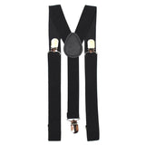 Mens Suspenders Braces Adjustable Strong Clip On Elastic Formal Wedding Slim - Black