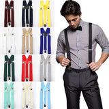 Mens Suspenders Braces Adjustable Strong Clip On Elastic Formal Wedding Slim - Blue (Sequin)