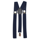 Mens Suspenders Braces Adjustable Strong Clip On Elastic Formal Wedding Slim - Navy Blue