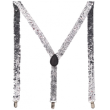 Mens Suspenders Braces Adjustable Strong Clip On Elastic Formal Wedding Slim - Silver (Sequin)