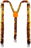 SEQUIN SUSPENDERS Unisex Adjustable Braces Clip On Elastic Y-Back  - Orange