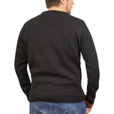 100% SHETLAND WOOL CREW Round Neck Knit JUMPER Pullover Mens Sweater Knitted - Plain Black - 3XL