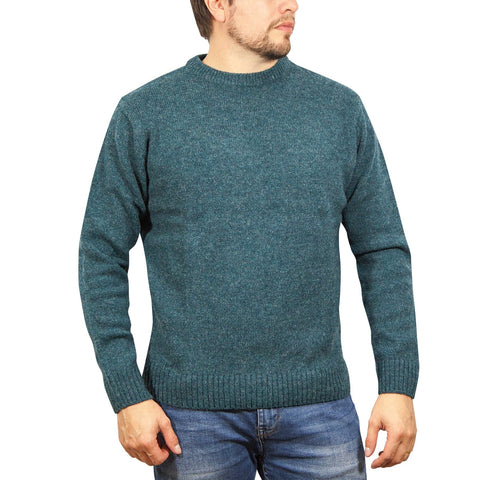 100% SHETLAND WOOL CREW Round Neck Knit JUMPER Pullover Mens Sweater Knitted - Sherwood (32) - S