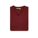 100% Shetland Wool V Neck Knit Jumper Pullover Mens Sweater Knitted - Burgundy (97) - 3XL