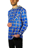 Mens Cotton Flannelette Shirt w Jersey Hood Long Sleeve Flannel - Spanish Blue - 5XL