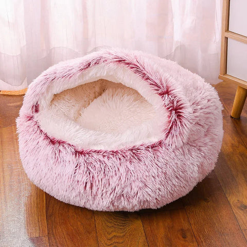 PawfectFriend Cozy Burrowing Cave Pet Bed for Dogs Cats Kitten Plush Warm Soft Sleeping Nest - pink medium