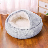 PawfectFriend Cozy Burrowing Cave Pet Bed for Dogs Cats Kitten Plush Warm Soft Sleeping Nest - gray medium