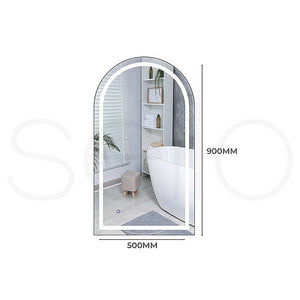 Arched LED Wall Mirror Bathroom Mirrors Makeup Anti-fog Waterproof 600mm x 1000mm