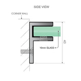 90x70cm Corner Frameless Shower Screen with Chrome Brackets and SS Hinges, Square Double Pull Handle