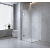 120x90cm Corner Frameless Shower Screen with Chrome Channel and SS Hinges, Square Knob Handle