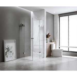 90x90cm Double Door Corner Shower Screen with Chrome Brackets and SS Hinges, Square knob Handle