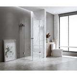 90x90cm Double Door Corner Shower Screen with Black Brackets and SS Hinges, Square double pull Handle