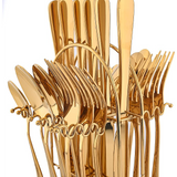 Tableware 24PC Gold Cutlery Set SS304 Household Knife Fork Spoon Kitchen with Storage Rack Dinner Service