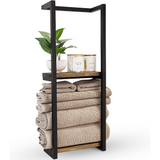 Stylish Bathroom Towel Storage Rack with Wooden Shelves