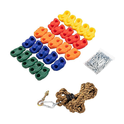 Jungle Gym Rock Climbing Holds Kids Wall Mounting Hardware Knotted Rope 25 Handles Playground