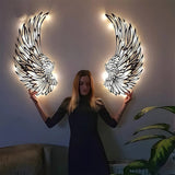 LED Angel Wing Metal Wall Art Wrought Iron Wings Sculpture Fairy Lights