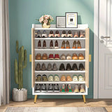 NNETMLT 7-Tier Shoe Storage Cabinet with Adjustable Shelves, Wood and Gold