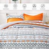 Boho Comforter Set, Queen/King Size, Reversible Orange Geometric 3-Piece Bedding Collection