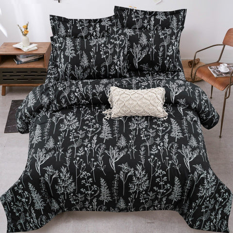 Floral Leaves Comforter Set, Queen/King Size, Microfiber Quilted Bedding with Pillowcase