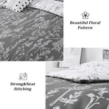 Floral Comforter Set, Queen/King Size, Black White Floral Pattern Reversible Bedding