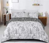 Floral Comforter Set, Queen/King Size, Black White Floral Pattern Reversible Bedding