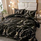 Black Gold Metallic Marble Comforter Set, Queen/King Size, Foil Print Glitter 3-Piece Bedding