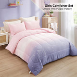 Girls Comforter Set, Queen/King Size, Ombre Pink Purple Rainbow 3-Piece Bedding Collection