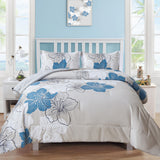 Floral Comforter Set, Queen/King Size, Blue Floral 3-Piece Bedding, Soft Microfiber for All Seasons