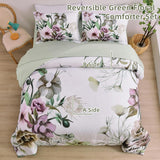 Floral Comforter Set, Queen/King Size, Green Floral 3-Piece Bedding, Soft Microfiber for All Seasons