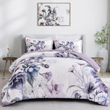 Floral Comforter Set, Queen/King Size, Purple Floral 3-Piece Bedding, Soft Microfiber for All Seasons