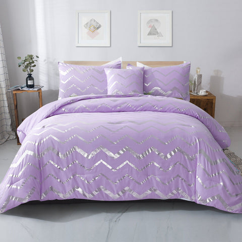 Soft Purple Comforter Set, Queen/King Size, Cozy 3-Piece Bedding with Pillowcases