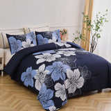 Queen/King Comforter Set, Navy Blue Floral 3-Piece Bedding, Soft Microfiber for All Seasons