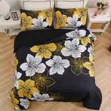 Queen/King Comforter Set, Black/Gold Floral 3-Piece Bedding, Soft Microfiber for All Seasons