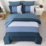 Navy Blue Comforter Set, Queen/King Size, Striped 3-Piece Bedding Collection