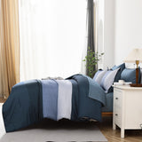 Navy Blue Comforter Set, Queen/King Size, Striped 3-Piece Bedding Collection