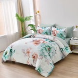 Warm Floral Comforter Set, Queen/King Size, Cozy Quilted Bedding with Pillowcases