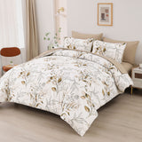 Soft Floral Leaf Comforter Set, Queen/King Size, Plush Quilted Bedding with Pillowcases