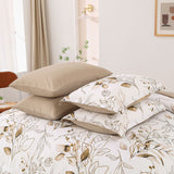 Soft Floral Leaf Comforter Set, Queen/King Size, Plush Quilted Bedding with Pillowcases